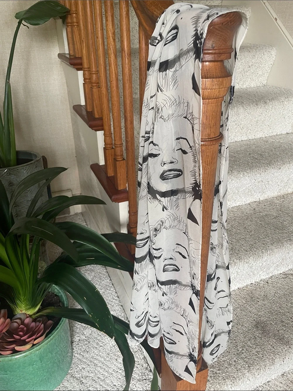 Monroe Pop Art Face Print Sheet Black & White Silk Scarf